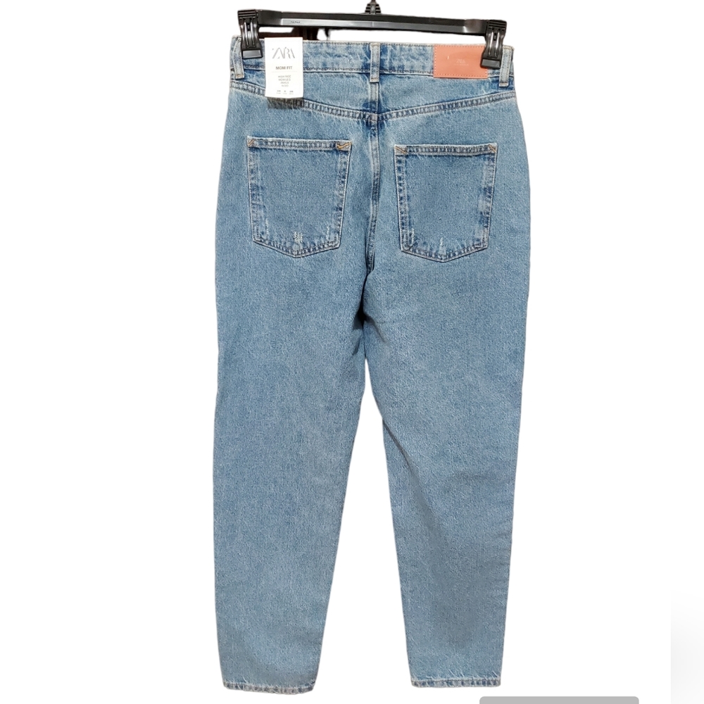 Zara Ripped High-Rise Rigid Fit Mom Ankle Length Jeans Size 6 - Picture 7 of 12